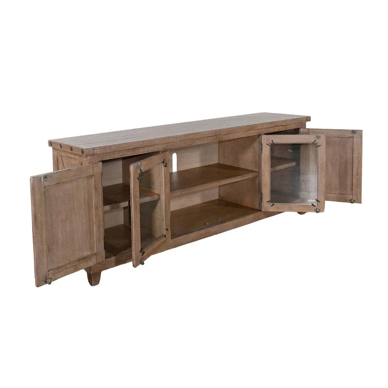 Anva 74-Inch TV Media Console with Shelves and Doors in Light Brown Mahogany 5