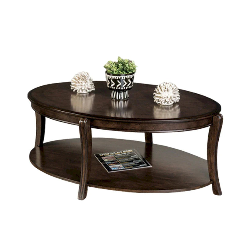 Orio 49-Inch Oval Brown Wood Coffee Table with Open Shelves 2