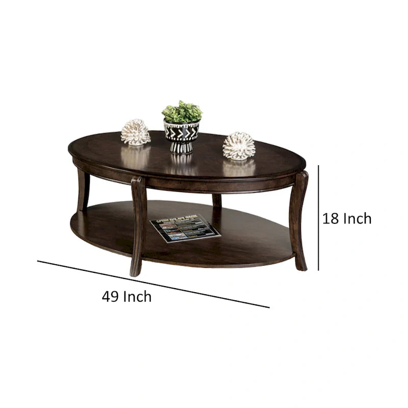 Orio 49-Inch Oval Brown Wood Coffee Table with Open Shelves 6