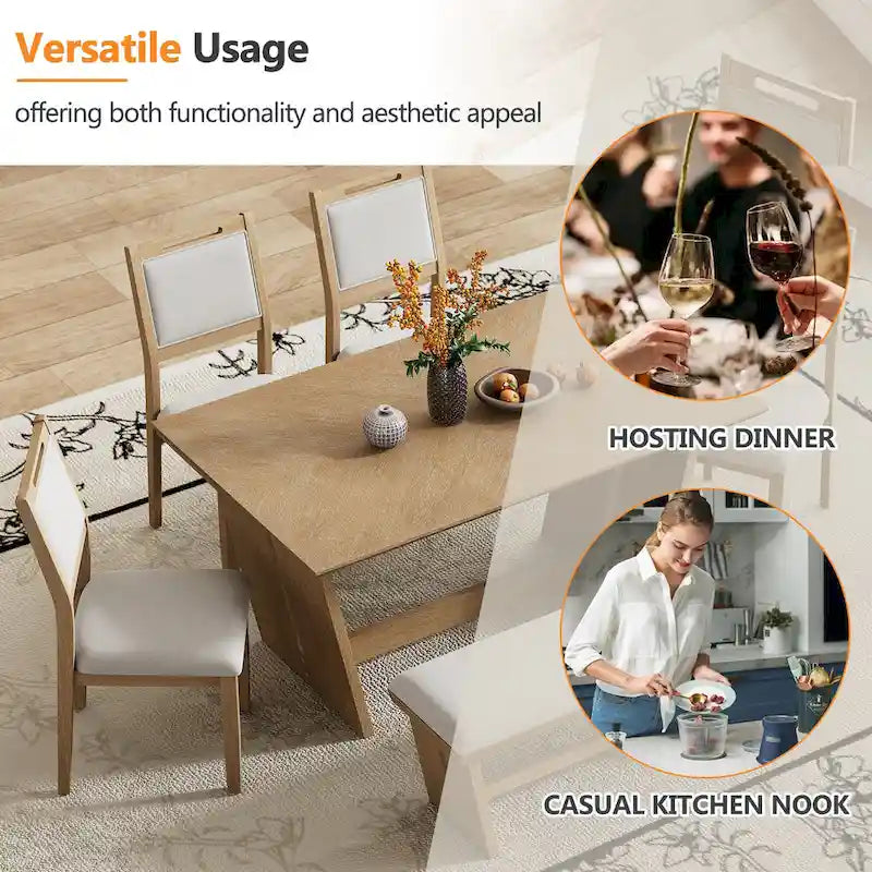 6-Piece Wooden Dining Set: Rectangular Table with 4 Upholstered Chairs and 1 Bench 27