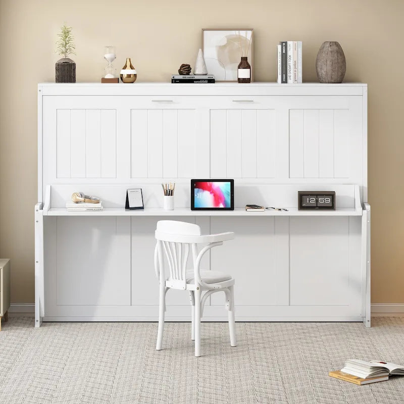 Queen/Full Size Murphy Bed with Hydraulic Lift and Integrated Desk Design 10