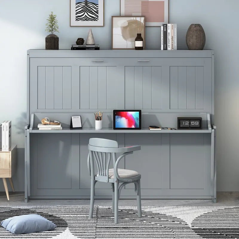 Queen/Full Size Murphy Bed with Hydraulic Lift and Integrated Desk Design 3