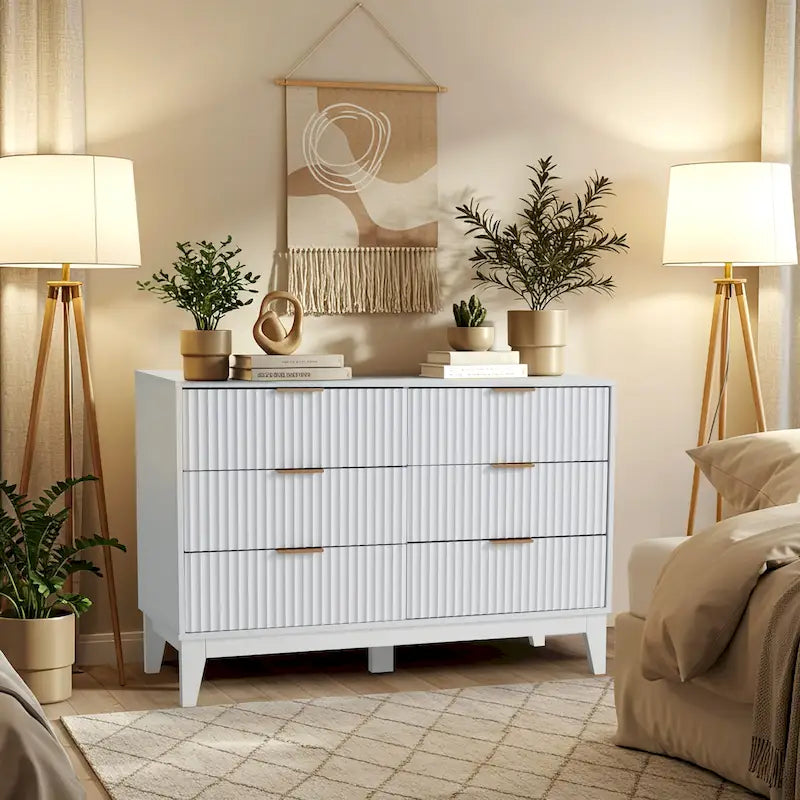 Modern 6 Drawer Dresser with Fluted Front and Metal Handles 21