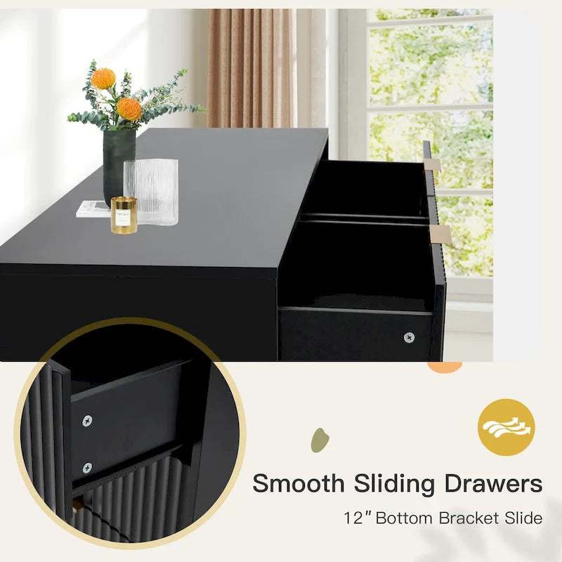 EROMMY Mid-Century Modern 6-Drawer Fluted Dresser - Wide Chest with Metal Handles for Bedroom and Living Room 4