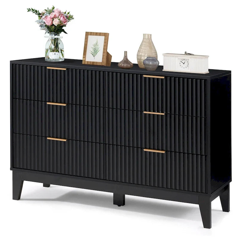 Modern 6 Drawer Dresser with Fluted Front and Metal Handles 10