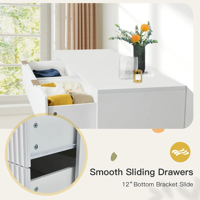 Modern 6 Drawer Dresser with Fluted Front and Metal Handles 14