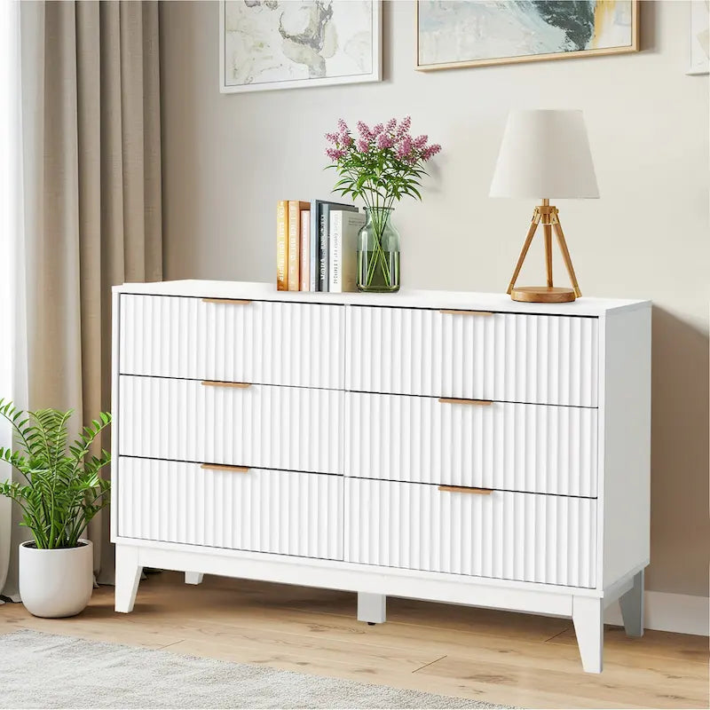 EROMMY Mid-Century Modern 6-Drawer Fluted Dresser - Wide Chest with Metal Handles for Bedroom and Living Room 18