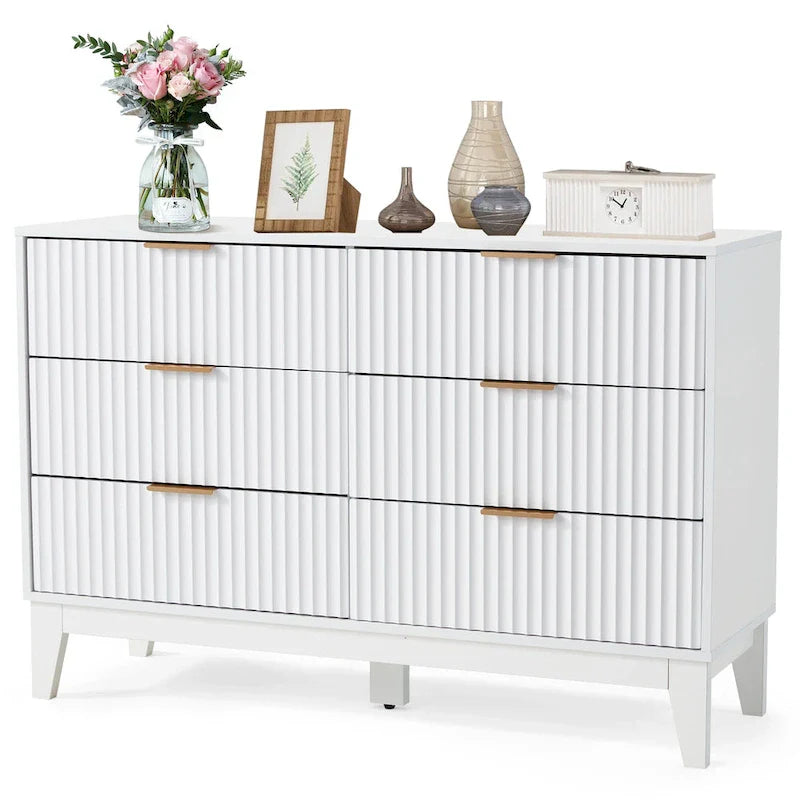 EROMMY Mid-Century Modern 6-Drawer Fluted Dresser - Wide Chest with Metal Handles for Bedroom and Living Room 19