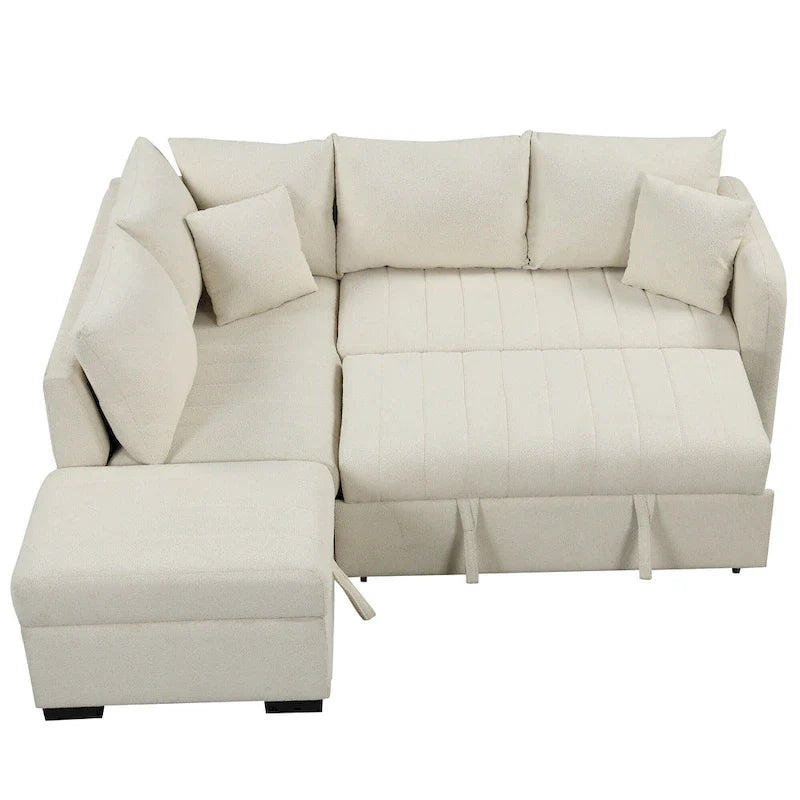 Sectional Sofa Bed with Storage Ottoman USB Ports and Pull Out Design 11
