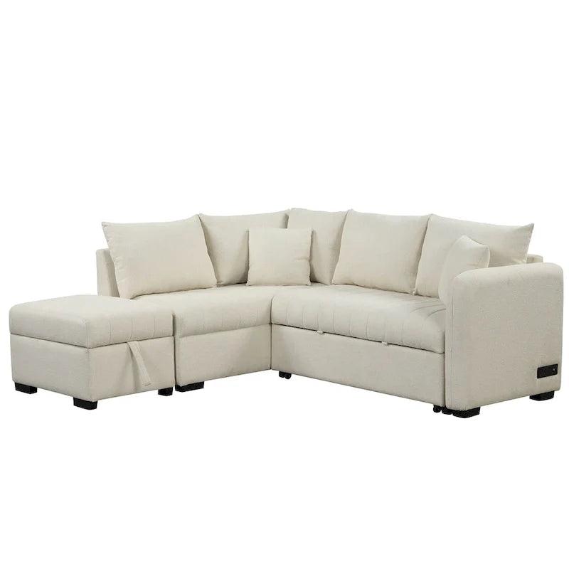 Roomfitters L-Shaped Sleeper Sofa with USB Ports, Power Outlets, and Versatile Storage Ottoman 12