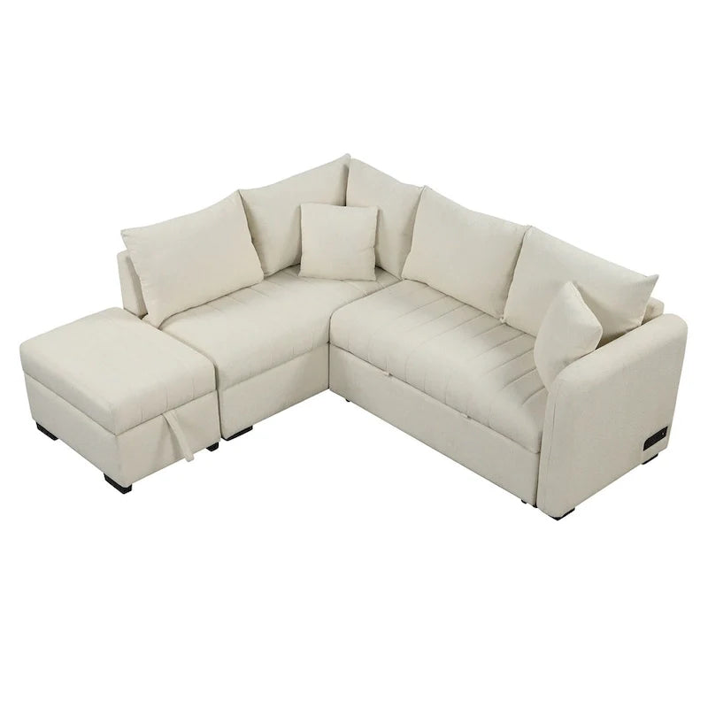 Sectional Sofa Bed with Storage Ottoman USB Ports and Pull Out Design 13