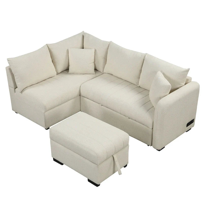 Roomfitters L-Shaped Sleeper Sofa with USB Ports, Power Outlets, and Versatile Storage Ottoman 14