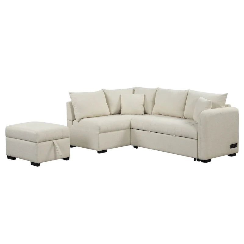 Roomfitters L-Shaped Sleeper Sofa with USB Ports, Power Outlets, and Versatile Storage Ottoman 15