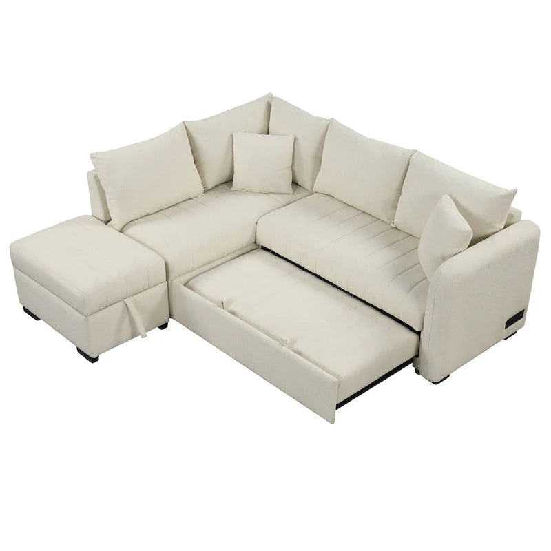 Roomfitters L-Shaped Sleeper Sofa with USB Ports, Power Outlets, and Versatile Storage Ottoman 16