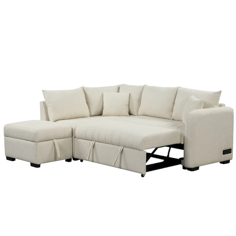 Roomfitters L-Shaped Sleeper Sofa with USB Ports, Power Outlets, and Versatile Storage Ottoman 17