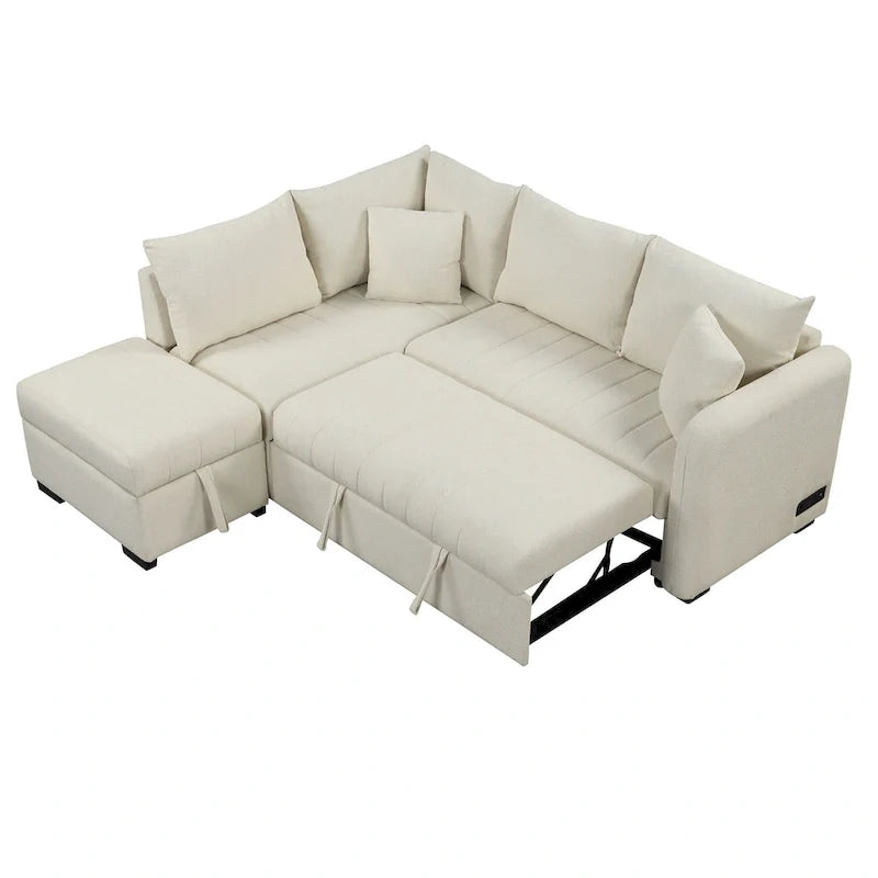 Roomfitters L-Shaped Sleeper Sofa with USB Ports, Power Outlets, and Versatile Storage Ottoman 18