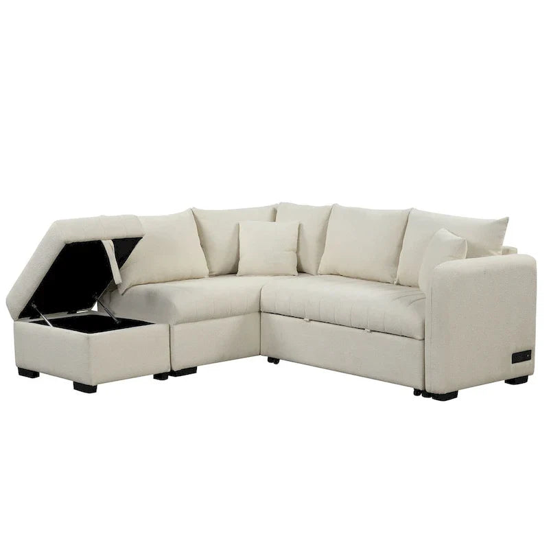 Sectional Sofa Bed with Storage Ottoman USB Ports and Pull Out Design 19
