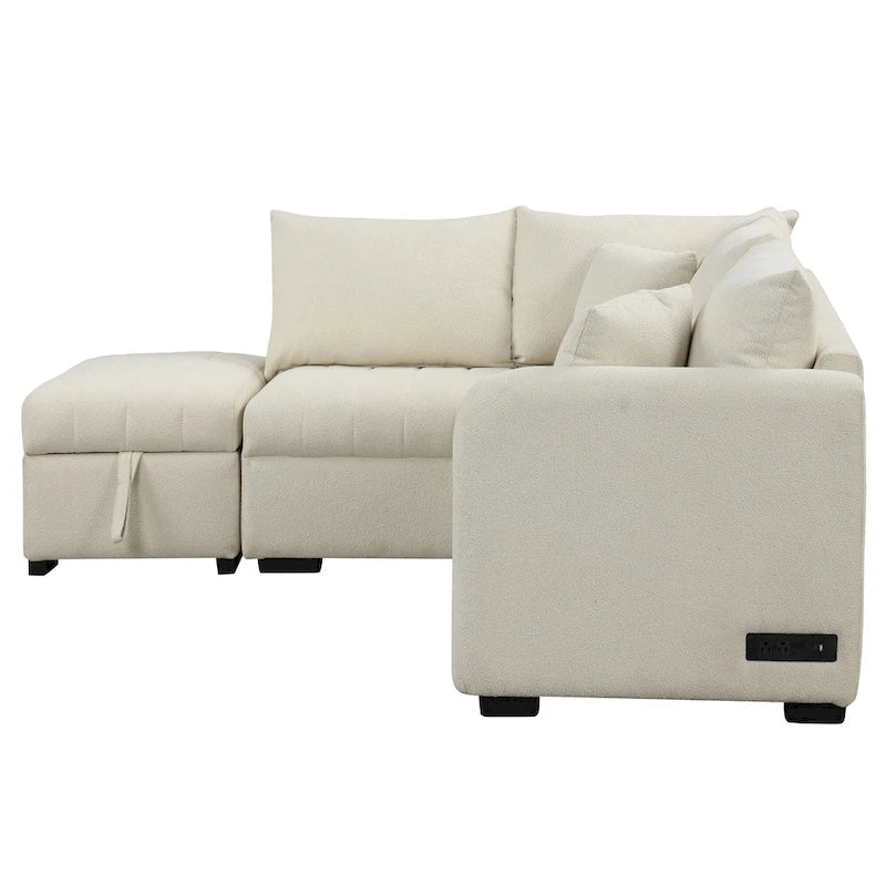 Roomfitters L-Shaped Sleeper Sofa with USB Ports, Power Outlets, and Versatile Storage Ottoman 20