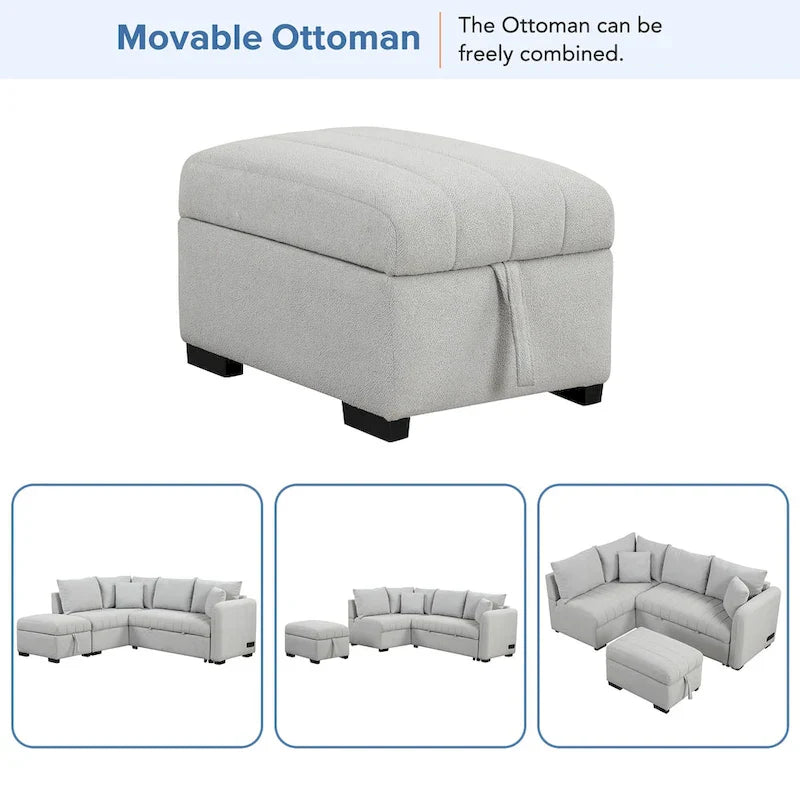 Sectional Sofa Bed with Storage Ottoman USB Ports and Pull Out Design 23