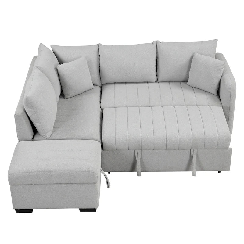Sectional Sofa Bed with Storage Ottoman USB Ports and Pull Out Design 29