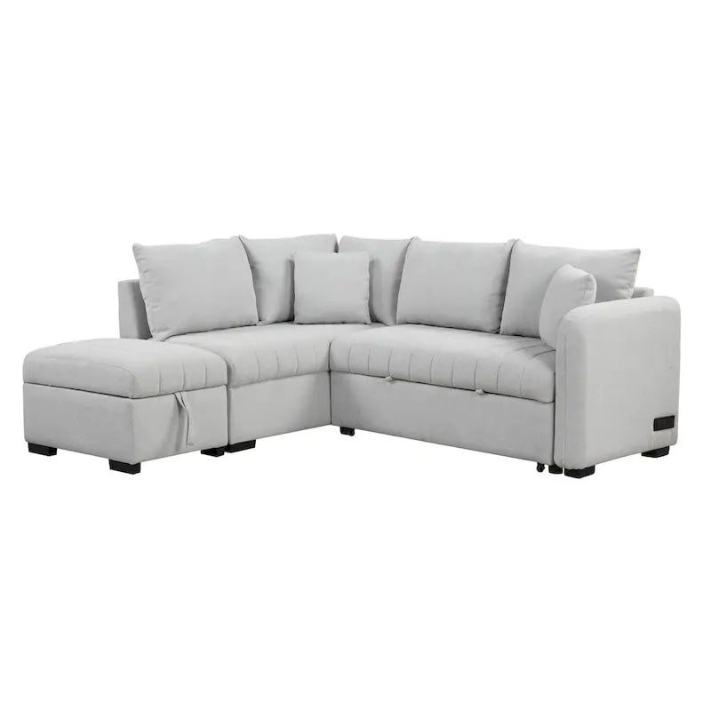 Roomfitters L-Shaped Sleeper Sofa with USB Ports, Power Outlets, and Versatile Storage Ottoman 30