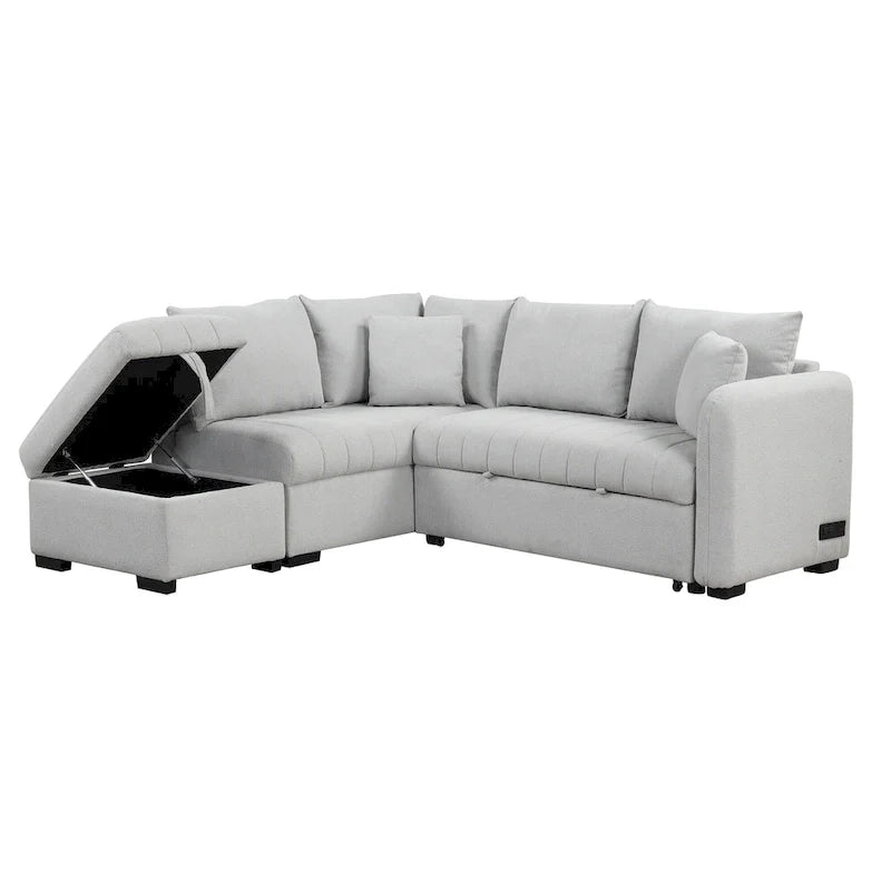 Roomfitters L-Shaped Sleeper Sofa with USB Ports, Power Outlets, and Versatile Storage Ottoman 31