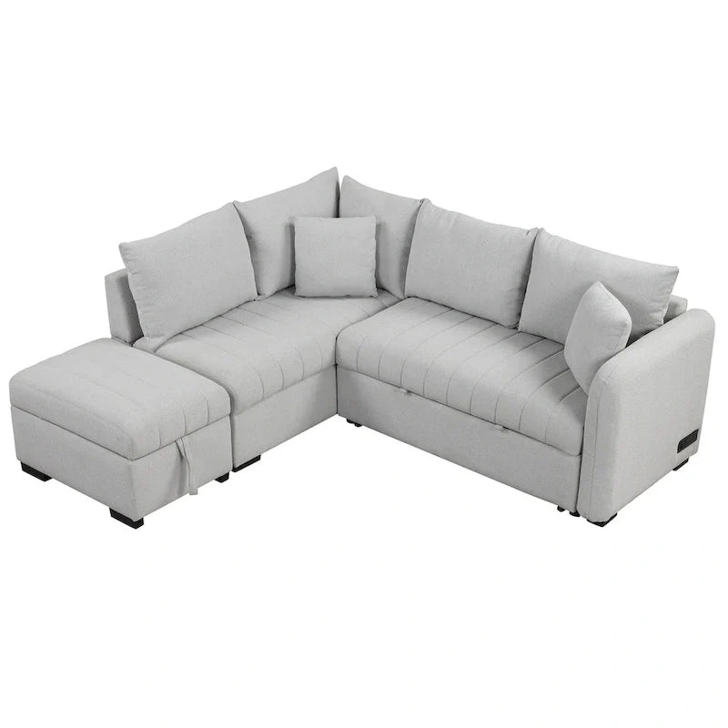 Sectional Sofa Bed with Storage Ottoman USB Ports and Pull Out Design 32