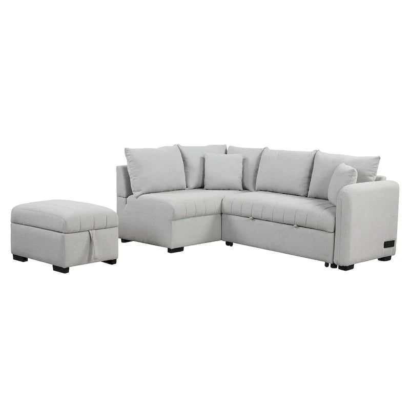 Sectional Sofa Bed with Storage Ottoman USB Ports and Pull Out Design 33