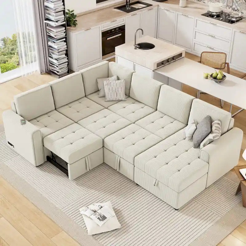 Roomfitters U-Shaped Sectional Sofa with Pull-Out Bed, Storage Chaise Lounge, and Integrated Charging Ports for Living Room 36