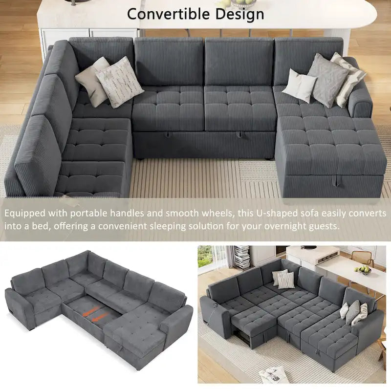 Roomfitters U-Shaped Sectional Sofa with Pull-Out Bed, Storage Chaise Lounge, and Integrated Charging Ports for Living Room 5