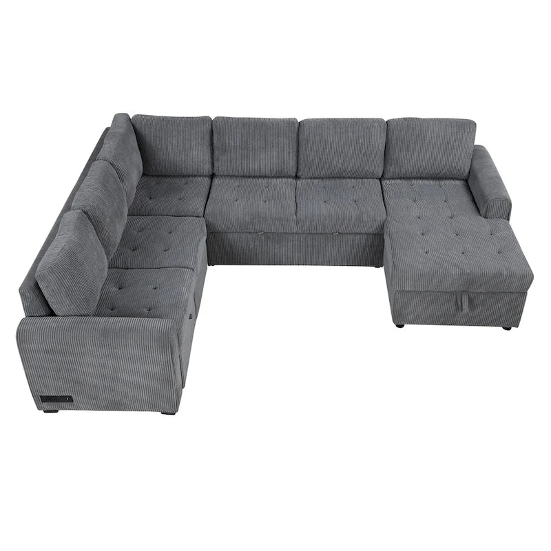 Roomfitters U-Shaped Sectional Sofa with Pull-Out Bed, Storage Chaise Lounge, and Integrated Charging Ports for Living Room 10