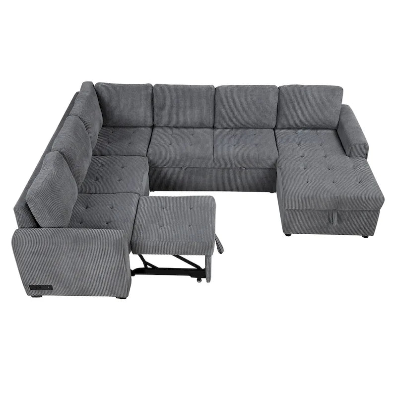 U Shaped Sectional Sofa with Pull Out Bed Storage and USB Ports 19