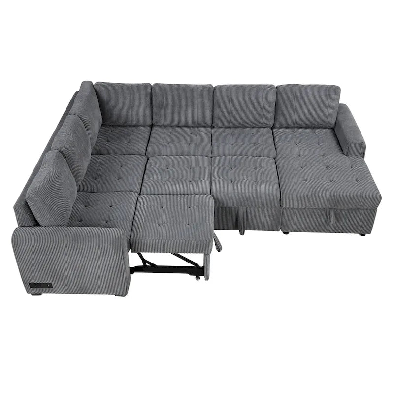 Roomfitters U-Shaped Sectional Sofa with Pull-Out Bed, Storage Chaise Lounge, and Integrated Charging Ports for Living Room 13