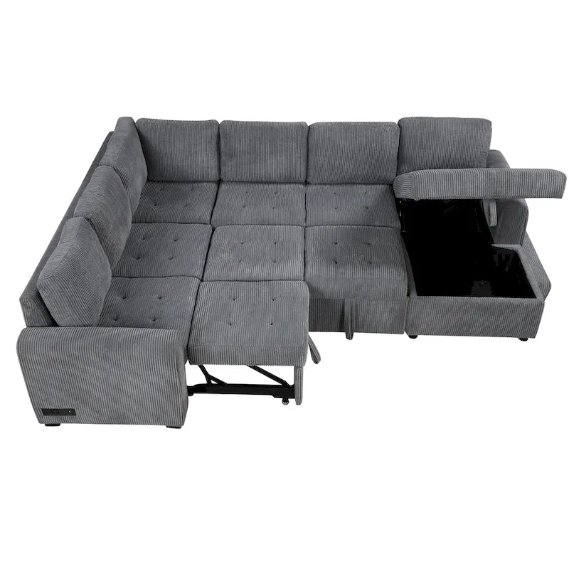 Roomfitters U-Shaped Sectional Sofa with Pull-Out Bed, Storage Chaise Lounge, and Integrated Charging Ports for Living Room 14