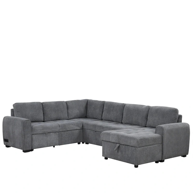 Roomfitters U-Shaped Sectional Sofa with Pull-Out Bed, Storage Chaise Lounge, and Integrated Charging Ports for Living Room 15
