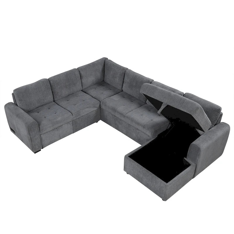 U Shaped Sectional Sofa with Pull Out Bed Storage and USB Ports 22