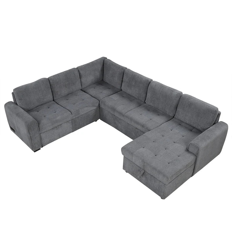 U Shaped Sectional Sofa with Pull Out Bed Storage and USB Ports 3