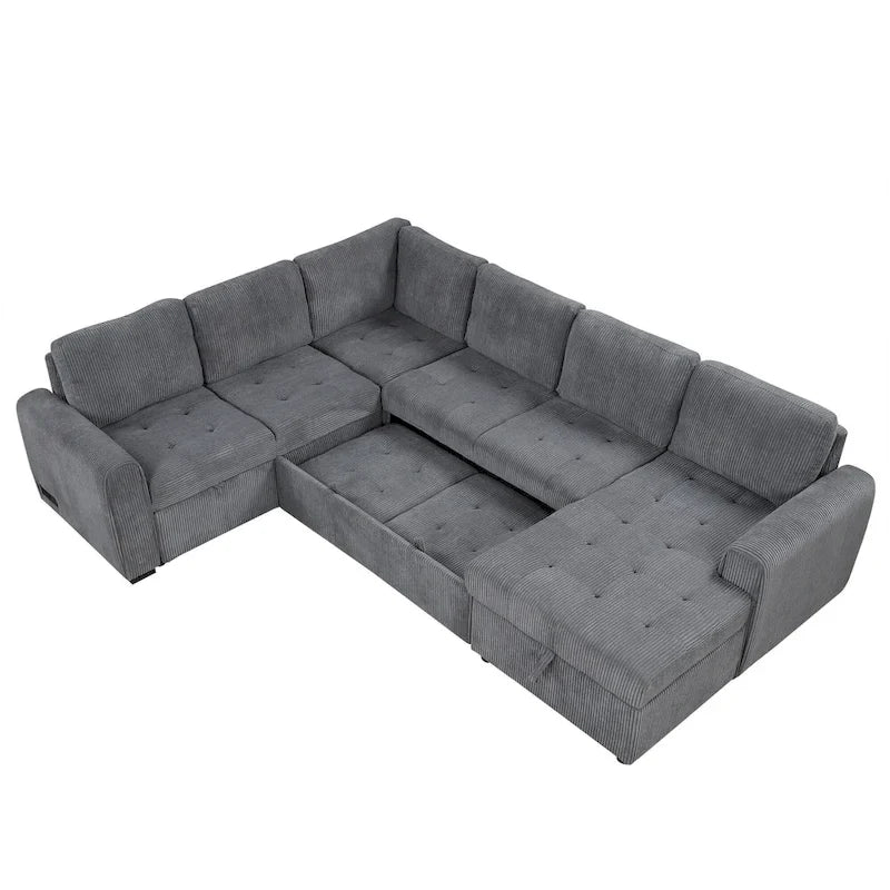 U Shaped Sectional Sofa with Pull Out Bed Storage and USB Ports 23