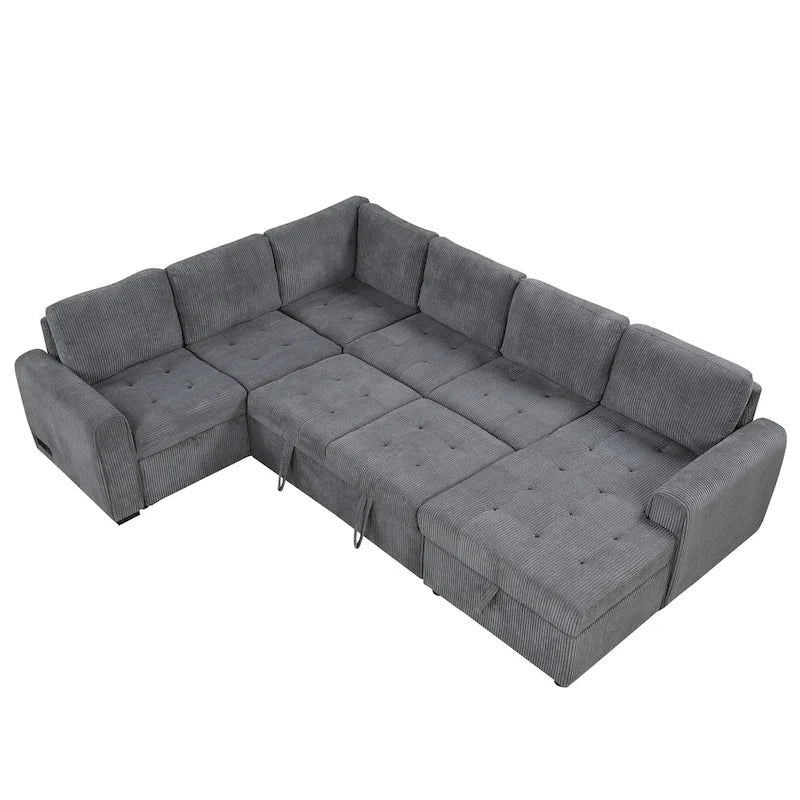 Roomfitters U-Shaped Sectional Sofa with Pull-Out Bed, Storage Chaise Lounge, and Integrated Charging Ports for Living Room 19