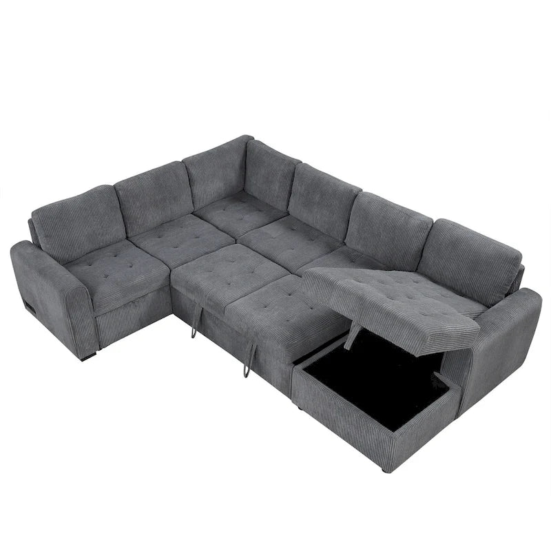 U Shaped Sectional Sofa with Pull Out Bed Storage and USB Ports 25