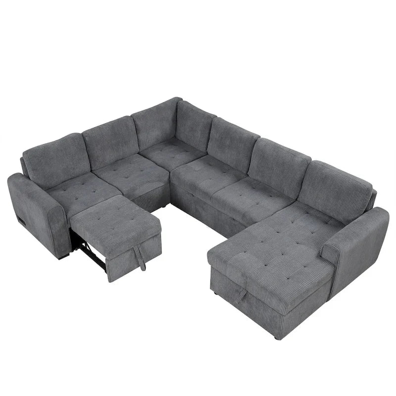 Roomfitters U-Shaped Sectional Sofa with Pull-Out Bed, Storage Chaise Lounge, and Integrated Charging Ports for Living Room 21
