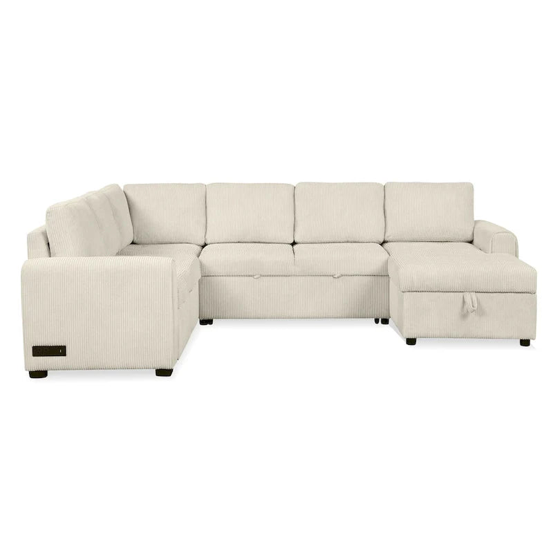 U Shaped Sectional Sofa with Pull Out Bed Storage and USB Ports 30