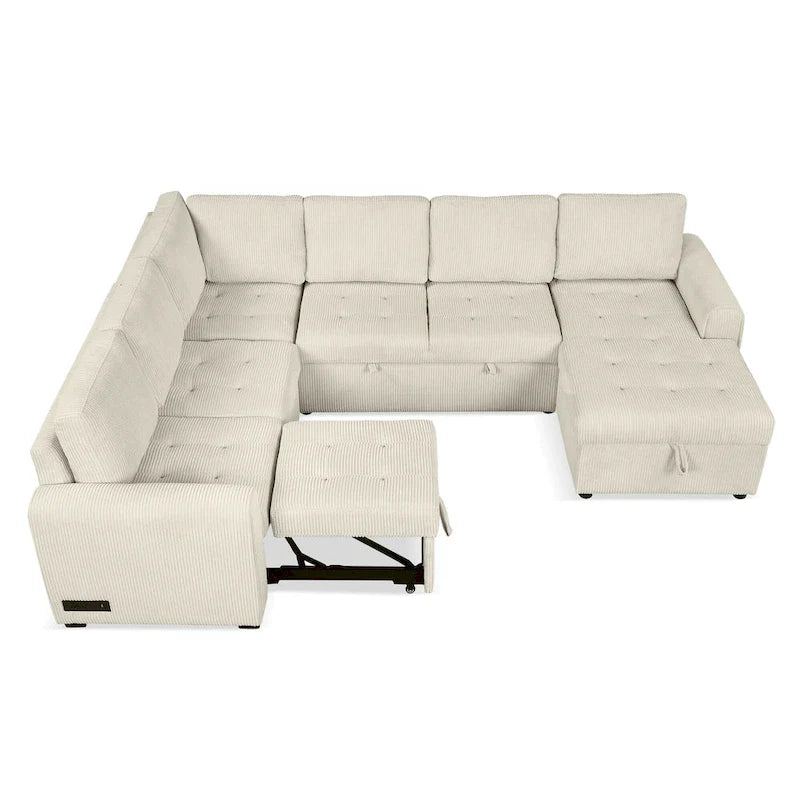 U Shaped Sectional Sofa with Pull Out Bed Storage and USB Ports 6