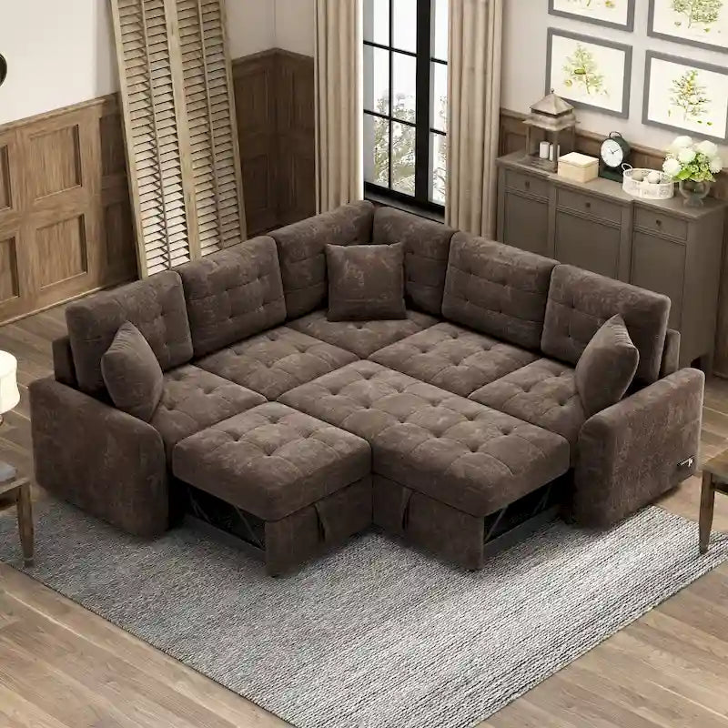 Roomfitters L-Shaped Pull-Out Sofa Bed with Wheels, USB Ports, and Power Outlets – Versatile Sleeper Sofa for Ultimate Living Room Comfort 35