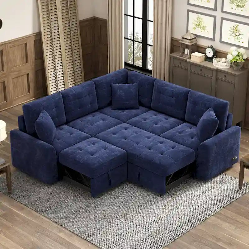 Roomfitters L-Shaped Pull-Out Sofa Bed with Wheels, USB Ports, and Power Outlets – Versatile Sleeper Sofa for Ultimate Living Room Comfort 1