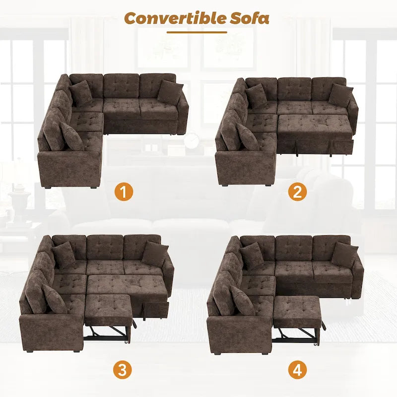 Roomfitters L-Shaped Pull-Out Sofa Bed with Wheels, USB Ports, and Power Outlets – Versatile Sleeper Sofa for Ultimate Living Room Comfort 4