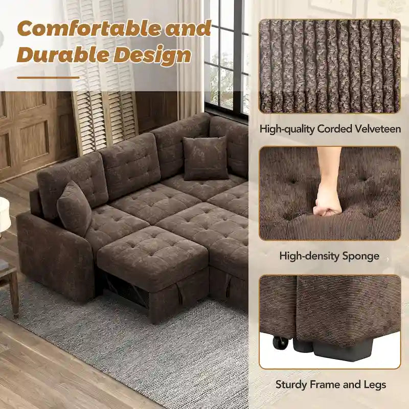 Roomfitters L-Shaped Pull-Out Sofa Bed with Wheels, USB Ports, and Power Outlets – Versatile Sleeper Sofa for Ultimate Living Room Comfort 5