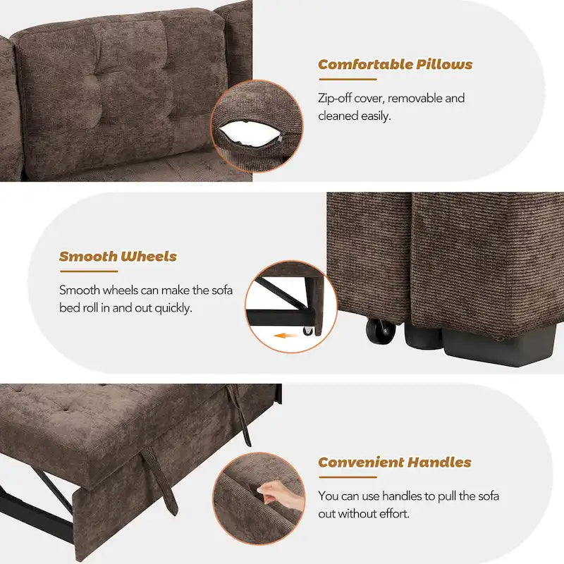 Roomfitters L-Shaped Pull-Out Sofa Bed with Wheels, USB Ports, and Power Outlets – Versatile Sleeper Sofa for Ultimate Living Room Comfort 6