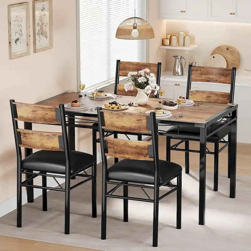 5-Piece Dining Table Set for 4 – Space-Saving Kitchen Set with Upholstered Chairs