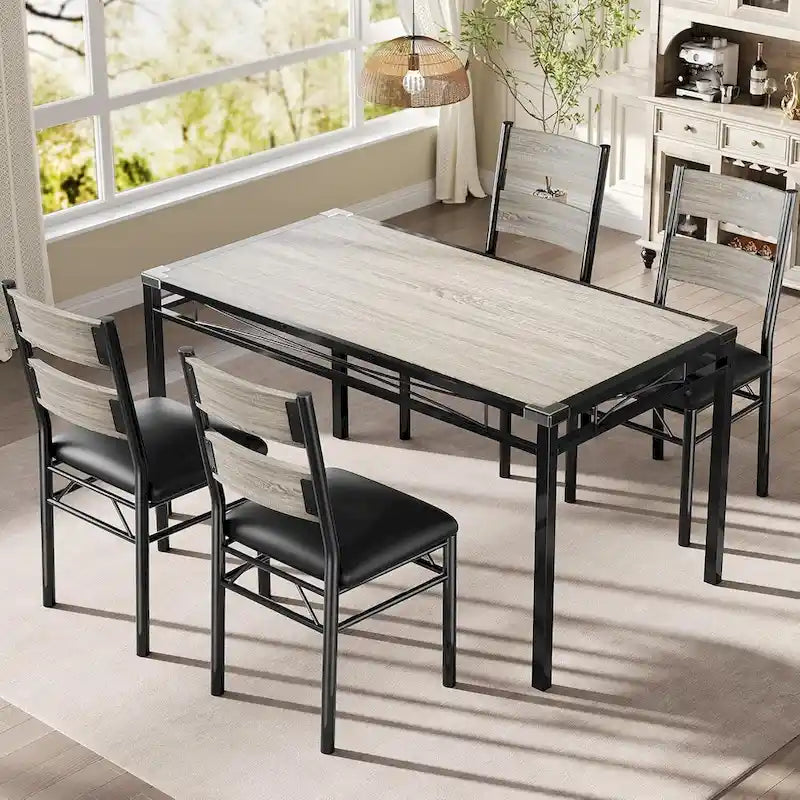 Wooden Dining Table Set with Upholstered Chairs for Kitchen 7